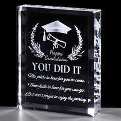 YWHL cristal face avant montrant le message « You Did It » et élégance
