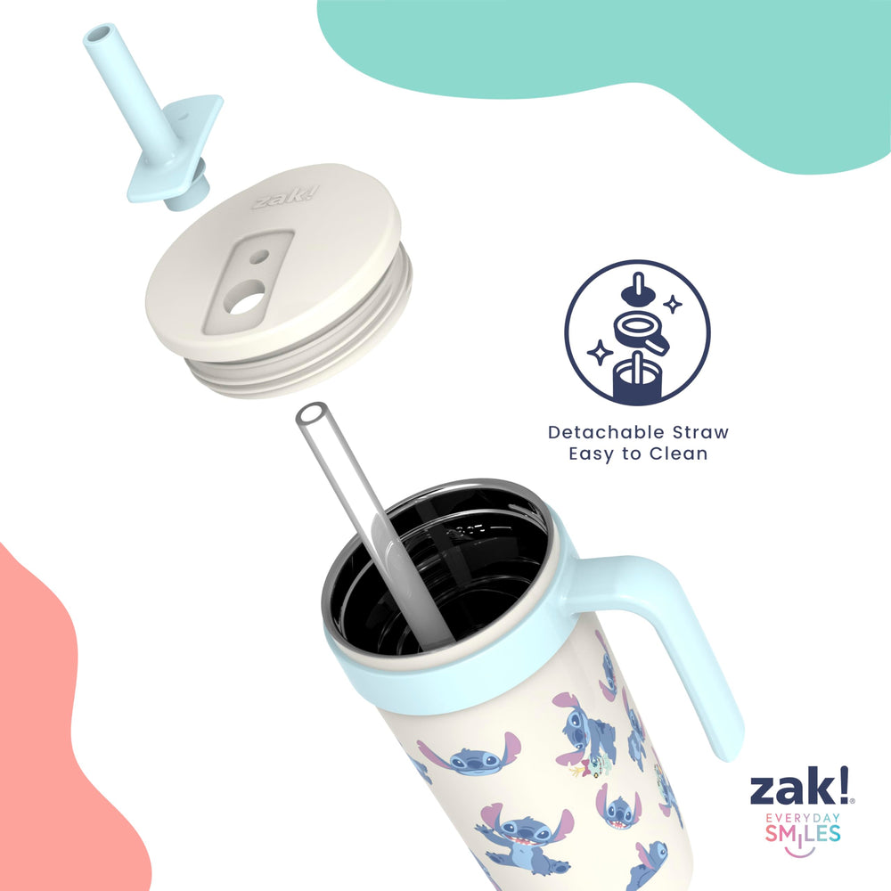 zak designs étiquette indiquant la capacité 18 oz et matériaux inox 18/8