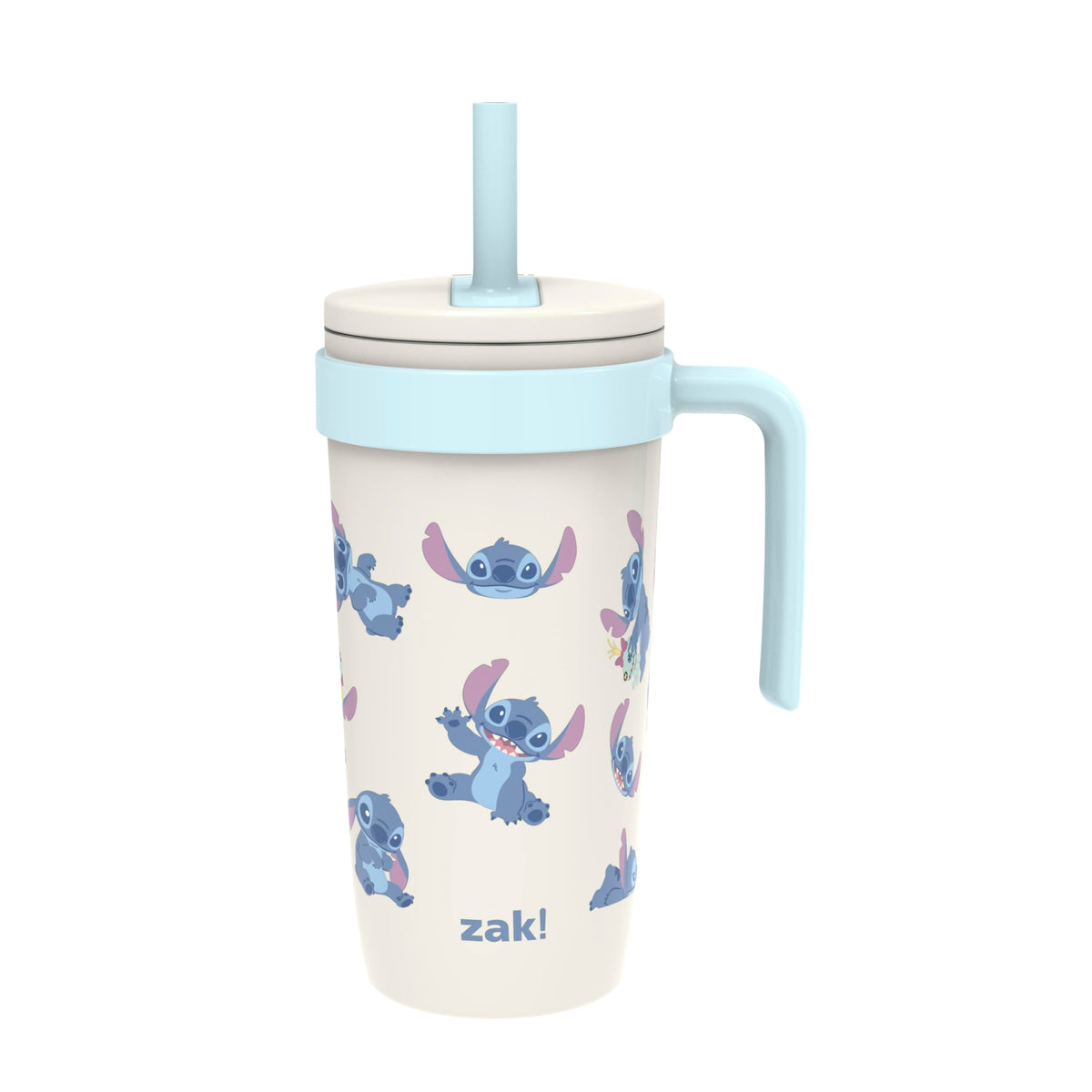 zak designs vue frontale du gobelet Stitch montrant le design coloré et durable