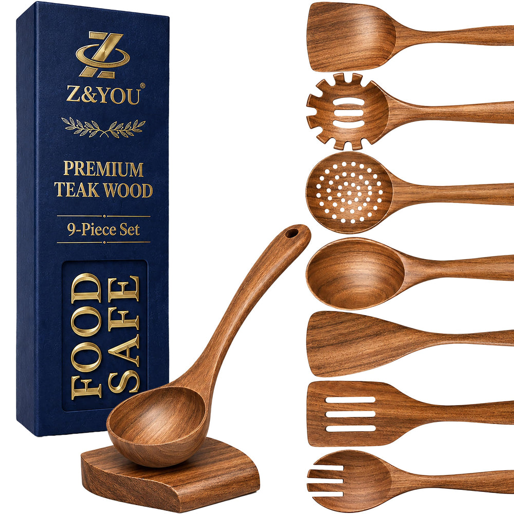 Z&YOU face avant du packaging en teck montrant l'ensemble, présentation soignée et durable