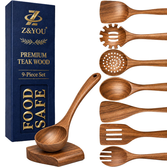 Z&YOU face avant du packaging en teck montrant l'ensemble, présentation soignée et durable