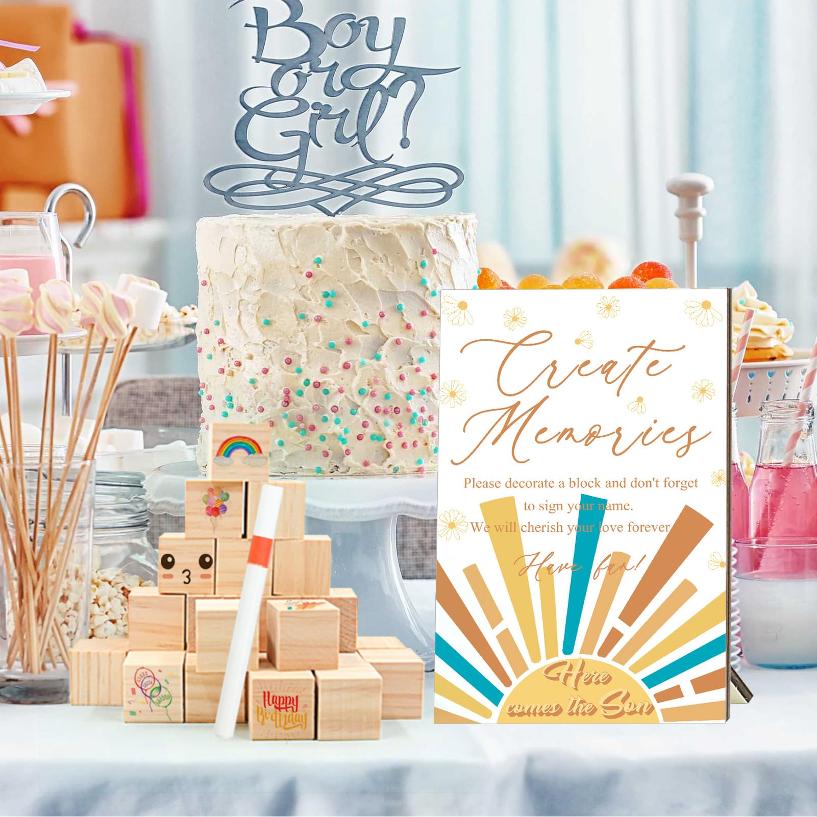 Vue d'ensemble du coffret ZCPTZ 97 pièces prêt à l'emploi pour baby shower