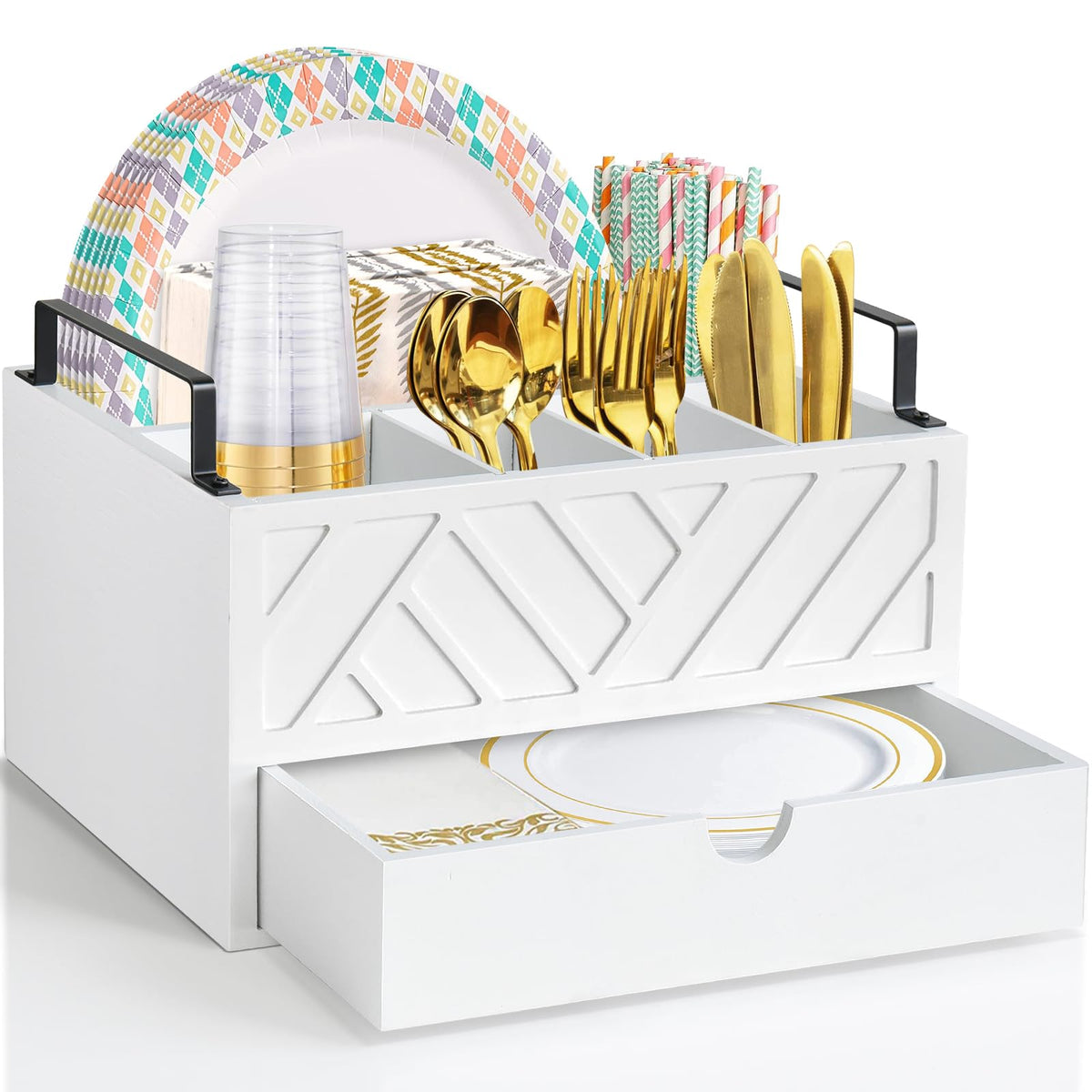 Zecela vue avant du range-couverts blanc, organise et décore