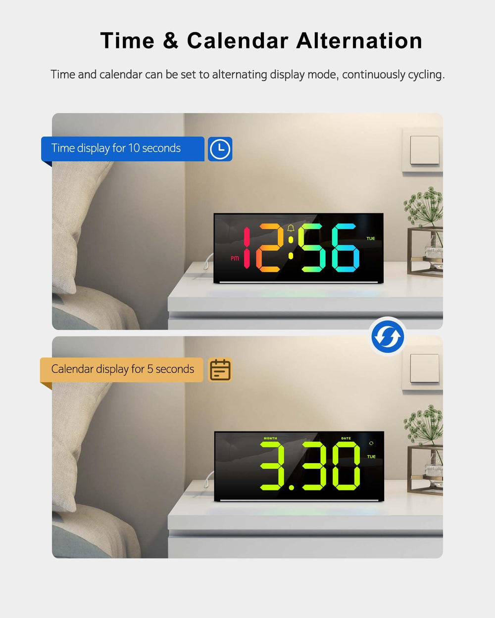 Zelaclock en usage dans un salon apportant heure visible et lumière d'ambiance