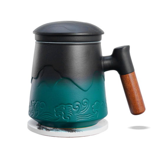 ZENS tasse face montrant design vert texturé et finition artisanale