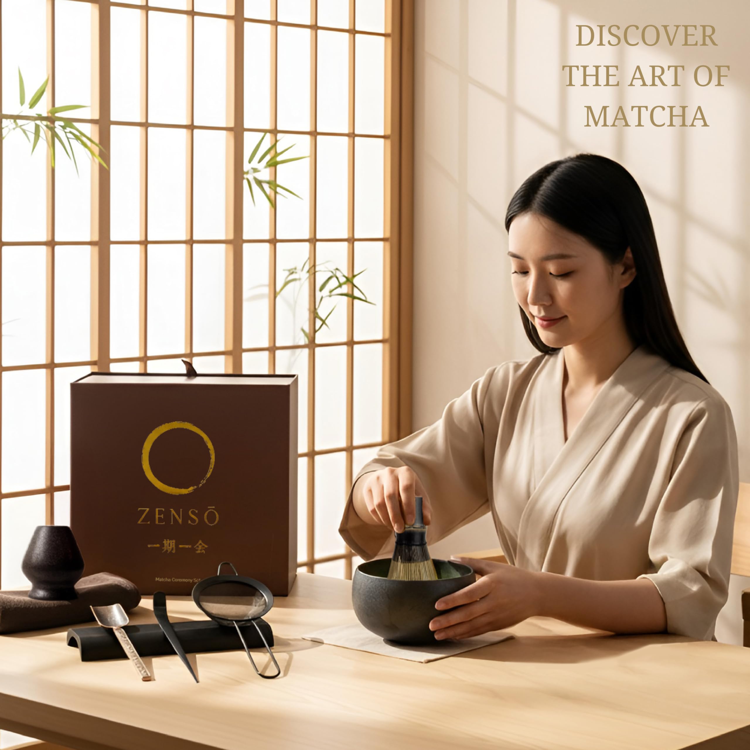 Zenso mise en scène rituel matcha, ambiance calme et élégante pour la maison