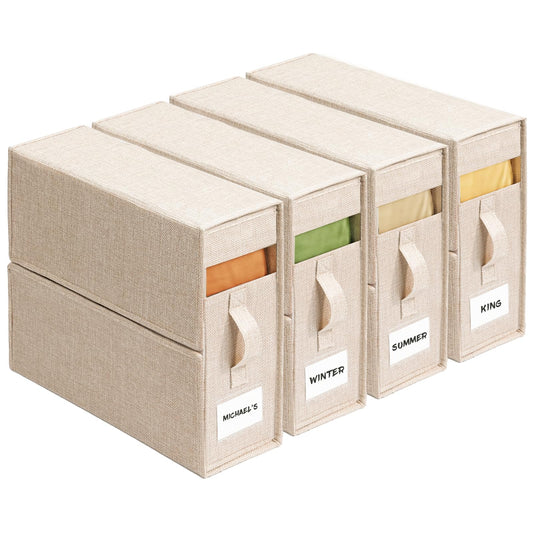 ZenStorage face avant de la boîte beige montrant l'étiquette et organisation nette