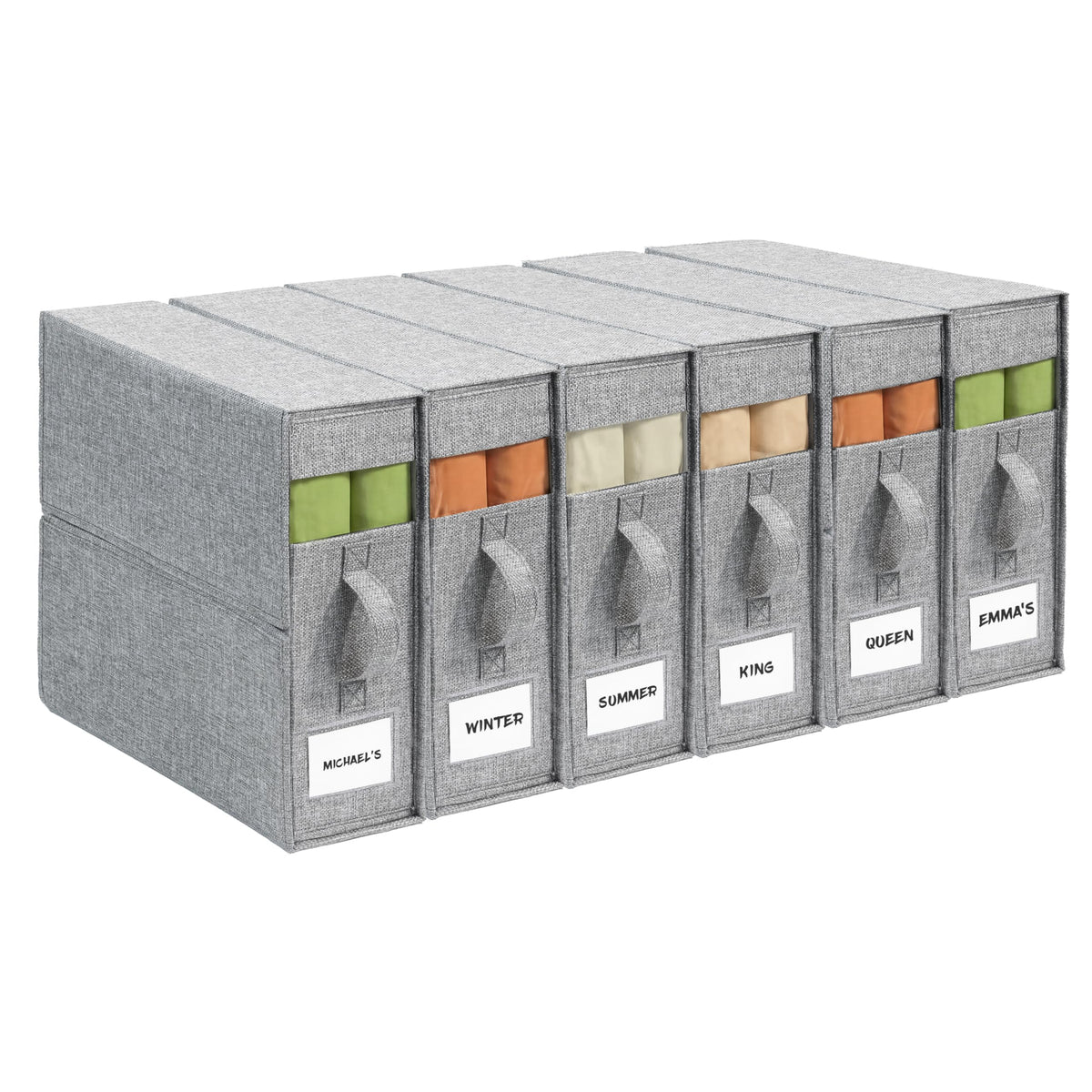 ZenStorage vue avant de la boîte grise montrant son design élégant et protection du linge