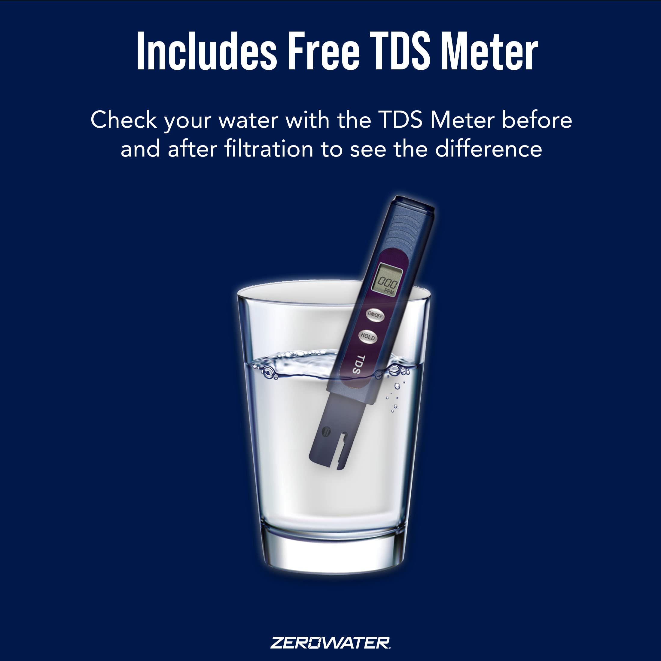 ZeroWater étiquette NSF visible attestant réduction des métaux lourds