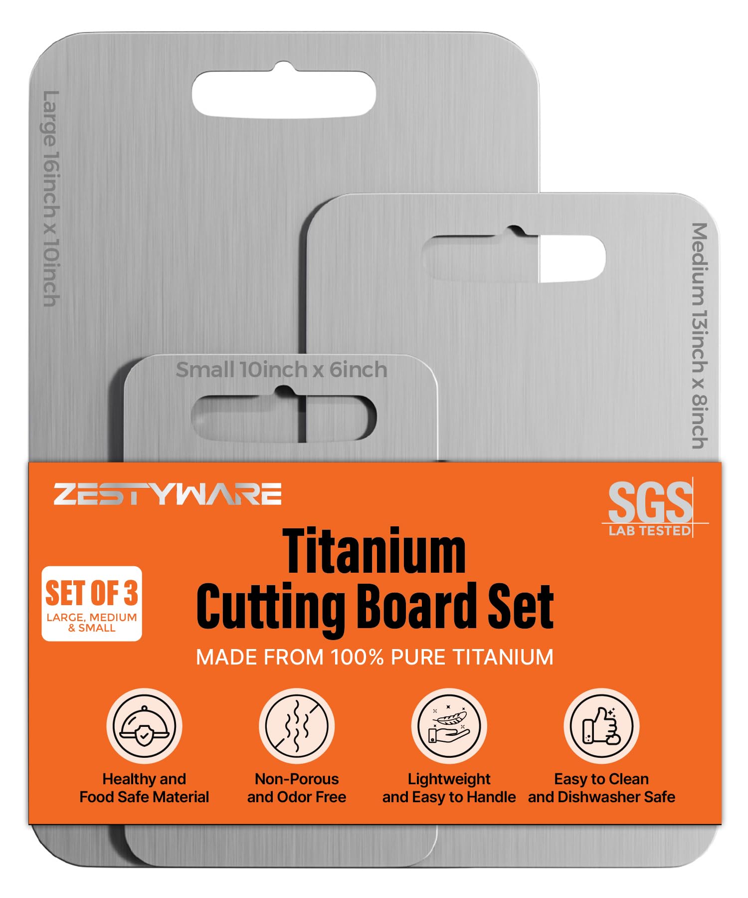 ZESTYWARE planche titane face avant montrant finition lisse et hygiène