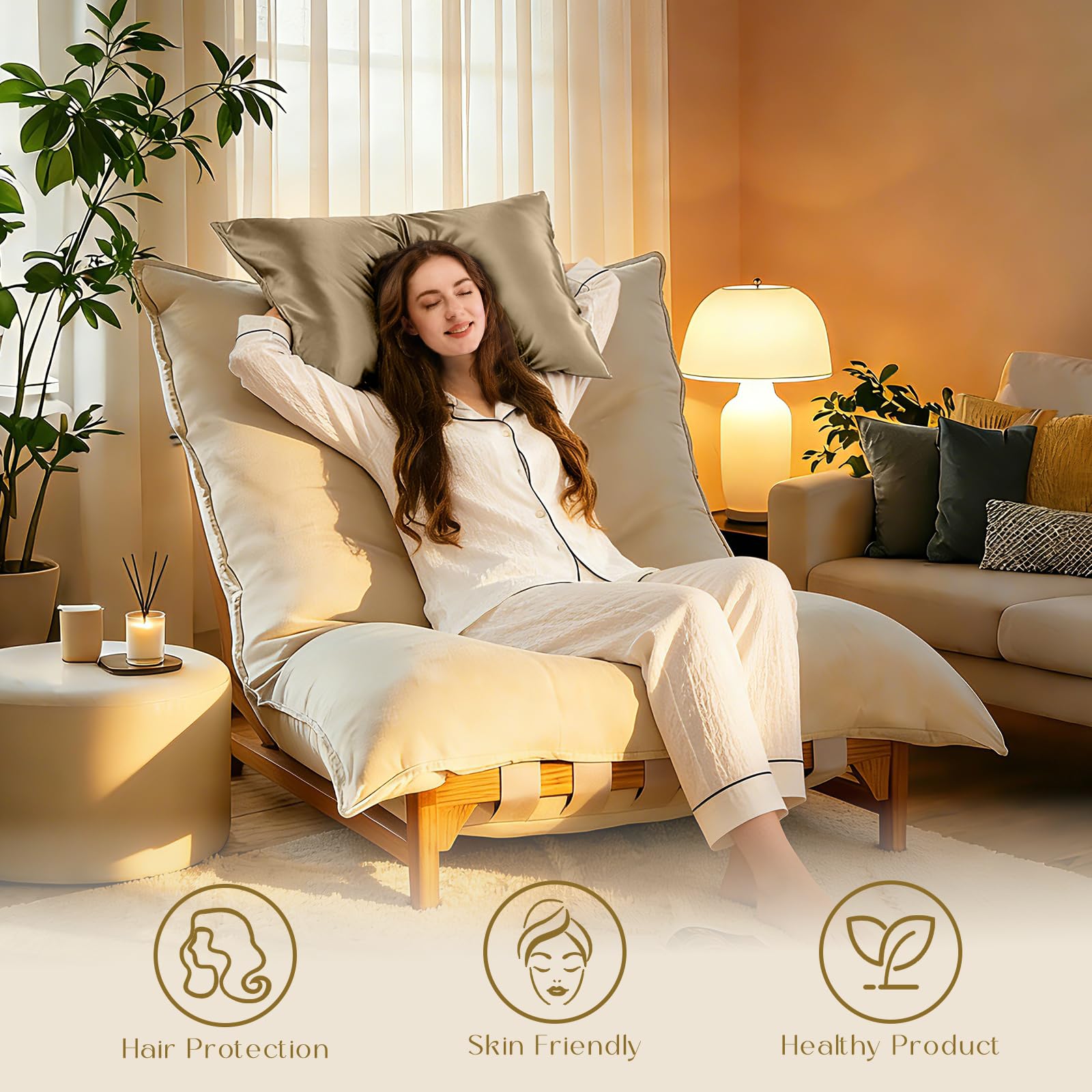 ZIMASILK taie posée sur lit stylé montrant bénéfice anti-frisottis nocturne