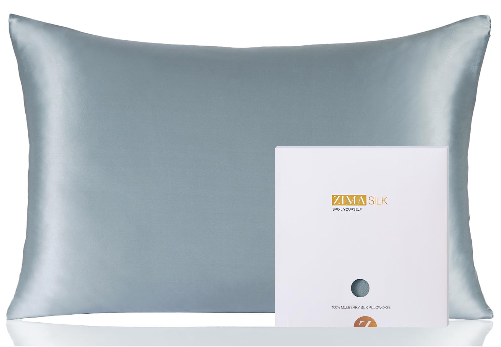 ZIMASILK taie face avant Dusty Blue montrant finition soyeuse
