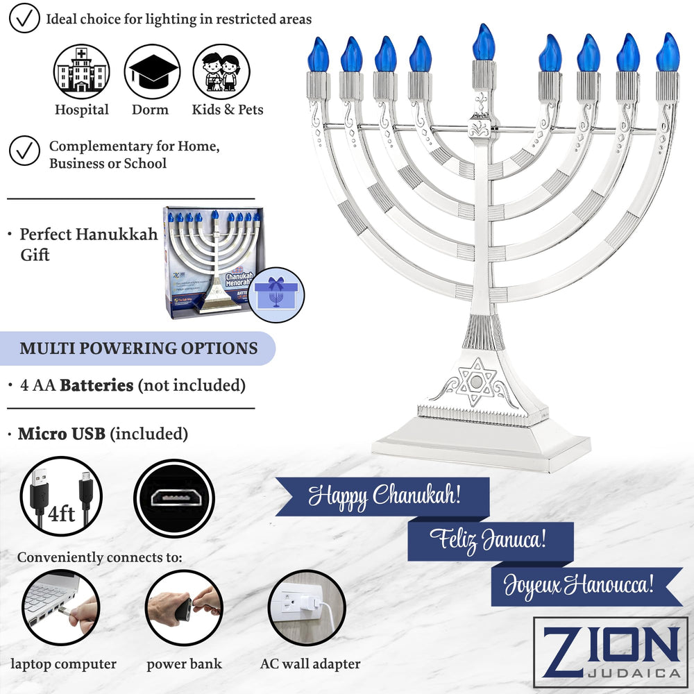 Zion Judaica menorah en scène décorative créant ambiance chaleureuse pour Hanoukka