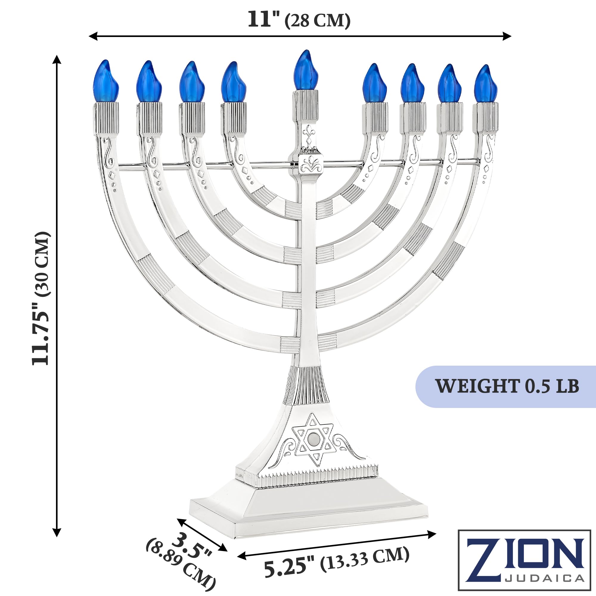 Zion Judaica menorah détail Étoile de David et bouton de commande central pratique