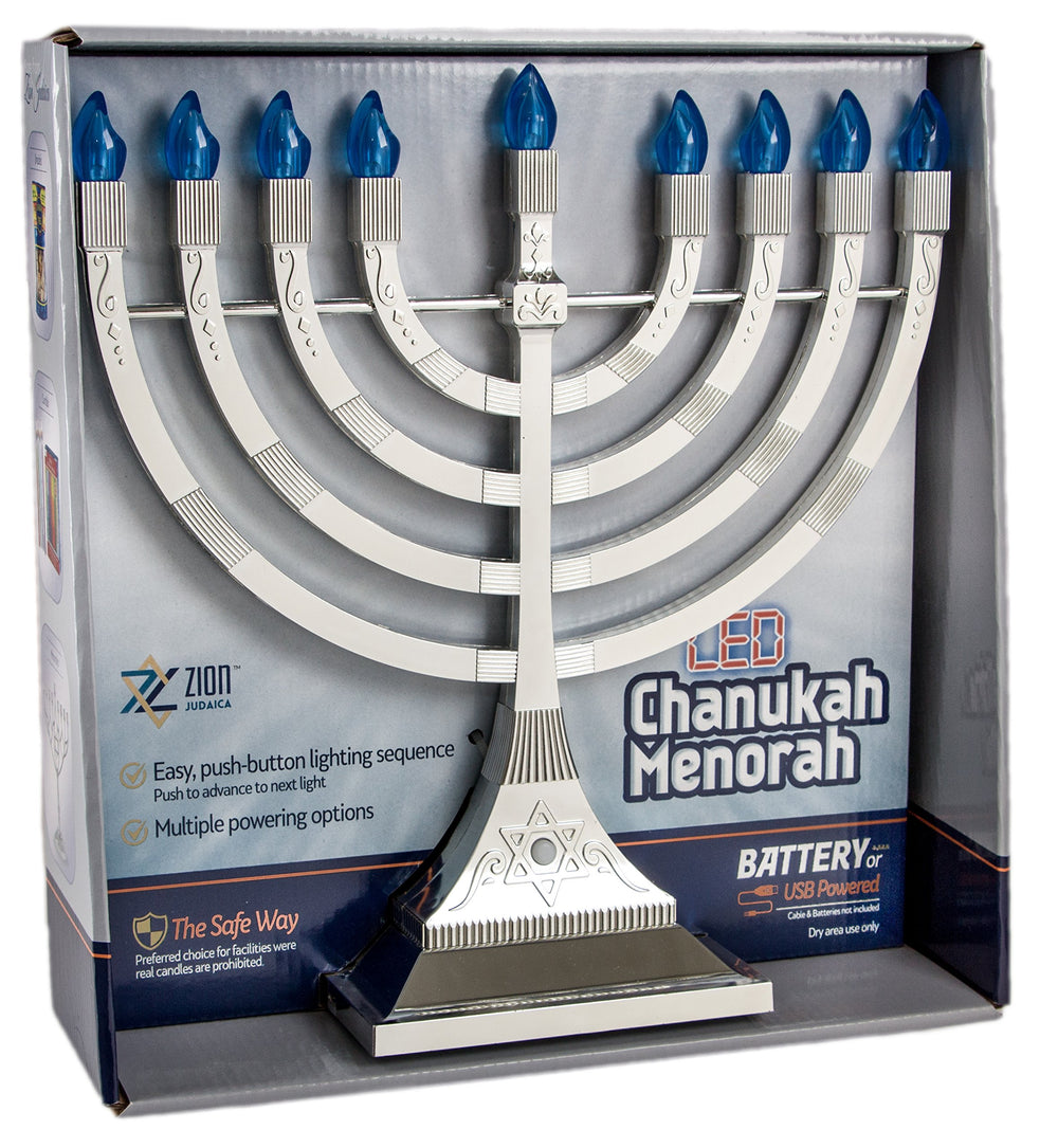 Zion Judaica menorah placée sur table familiale offrant lumière festive sécurisée