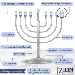 Zion Judaica gros plan ampoules LED en forme de flamme illustrant lumière durable