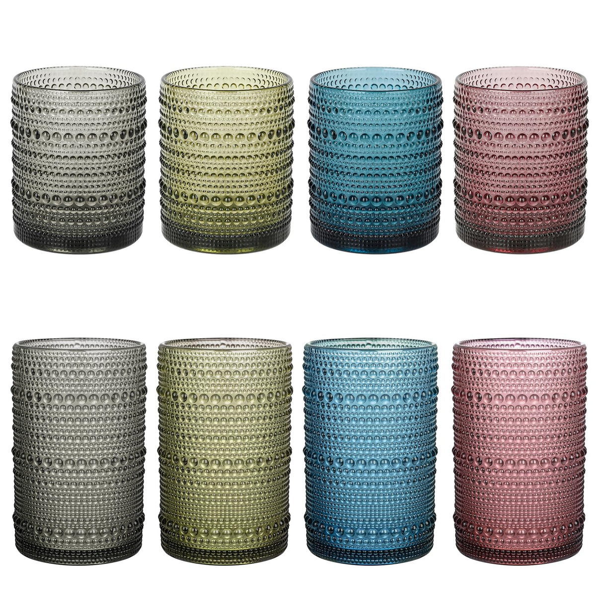 ZMOWIPDL ensemble face présentant les 8 verres et accessoires, design rétro pratique