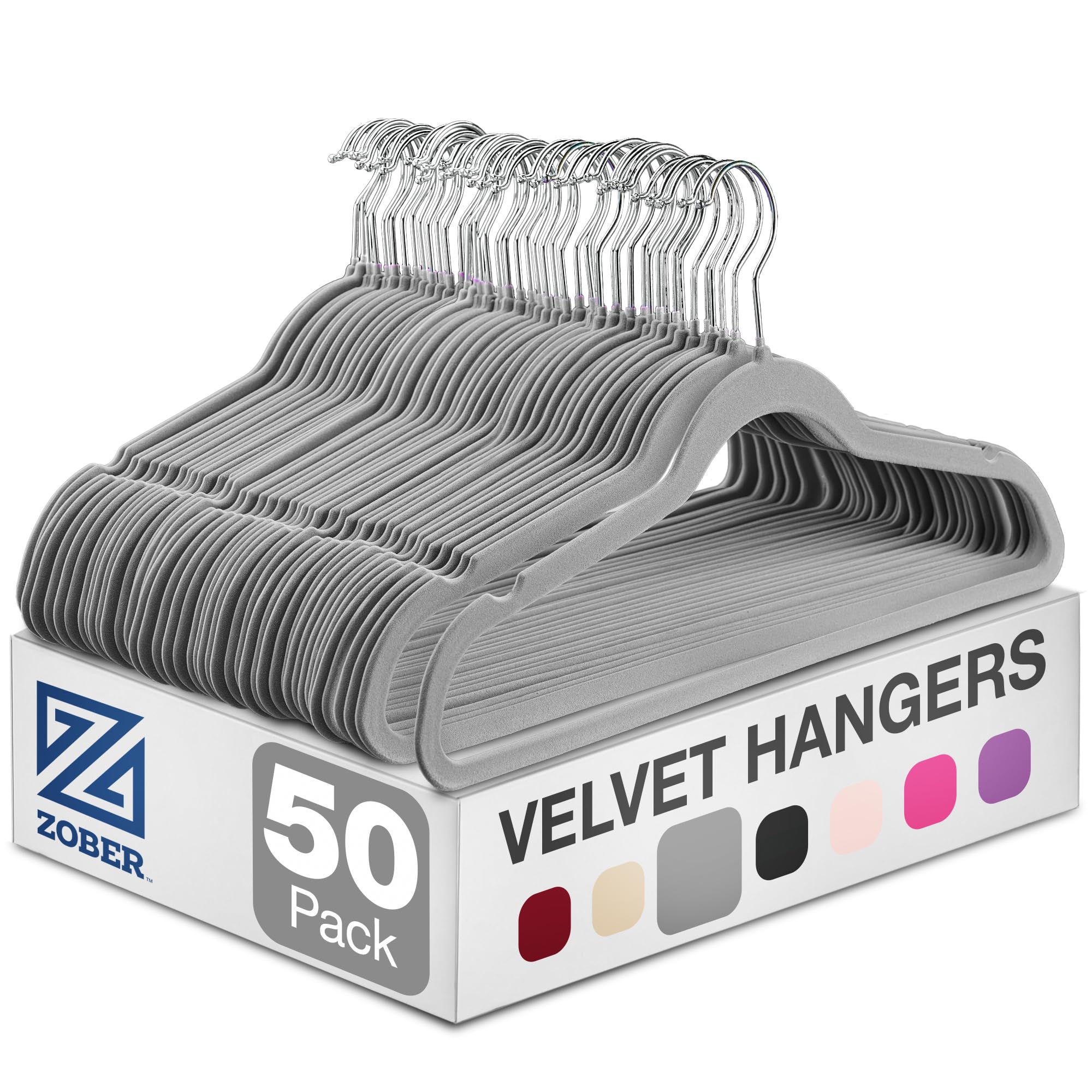 ZOBER packaging avant montrant 50 cintres velours pour rangement optimisé