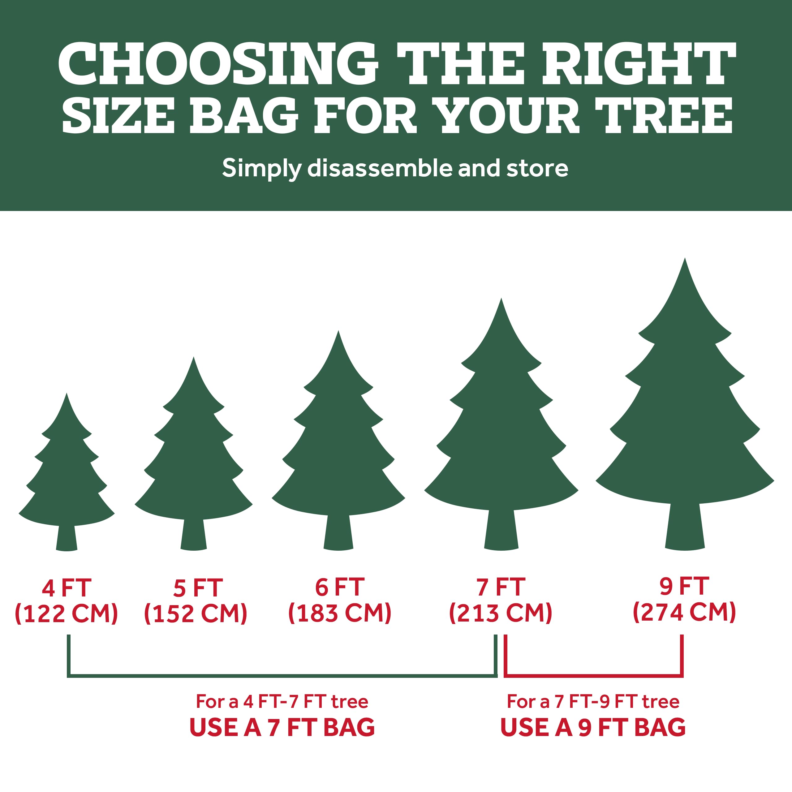 ZOBER comparaison taille montrant un sapin 9 ft à côté de la housse pour référence