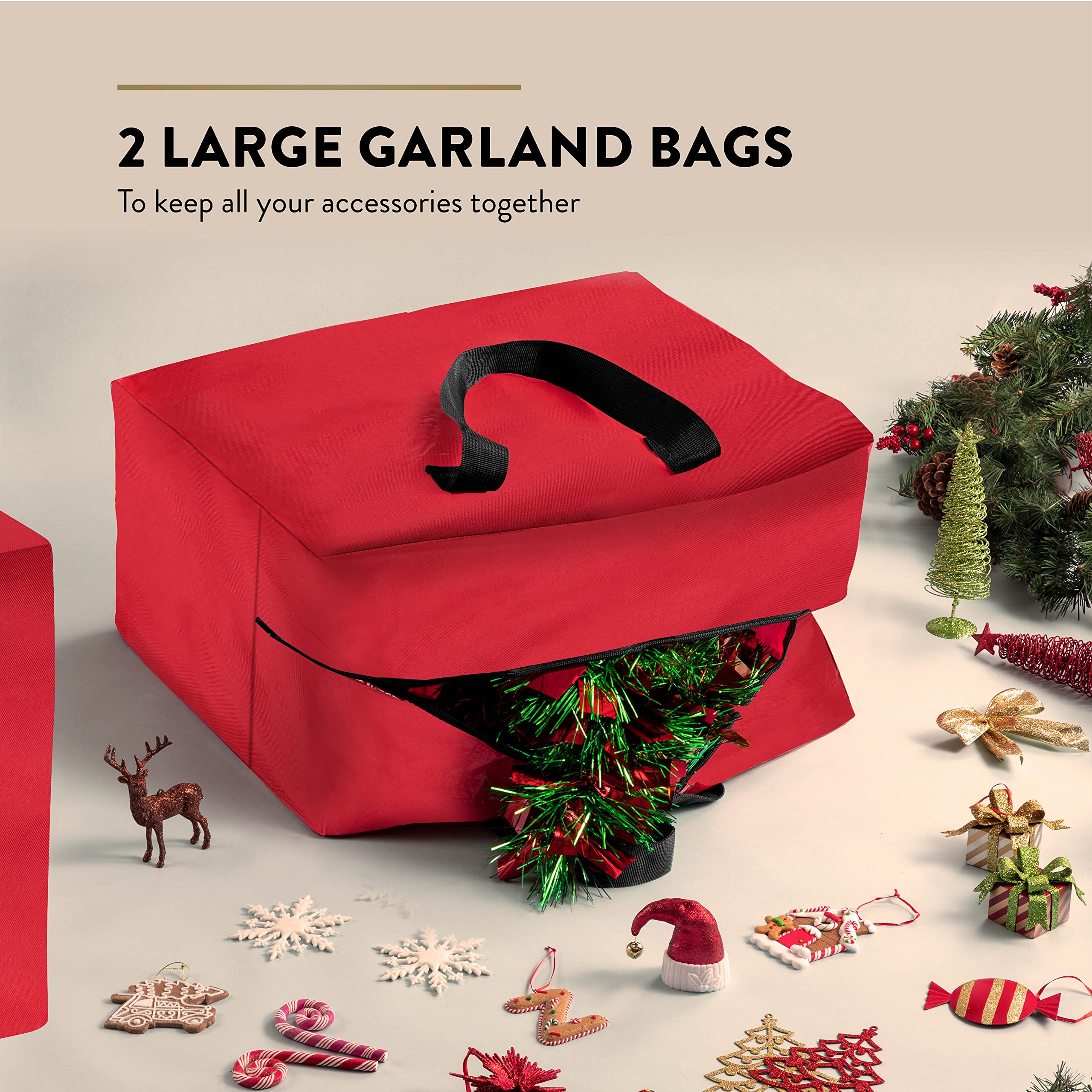 ZOBER deux sacs accessoires montrant rangement séparé pour guirlandes et ornements