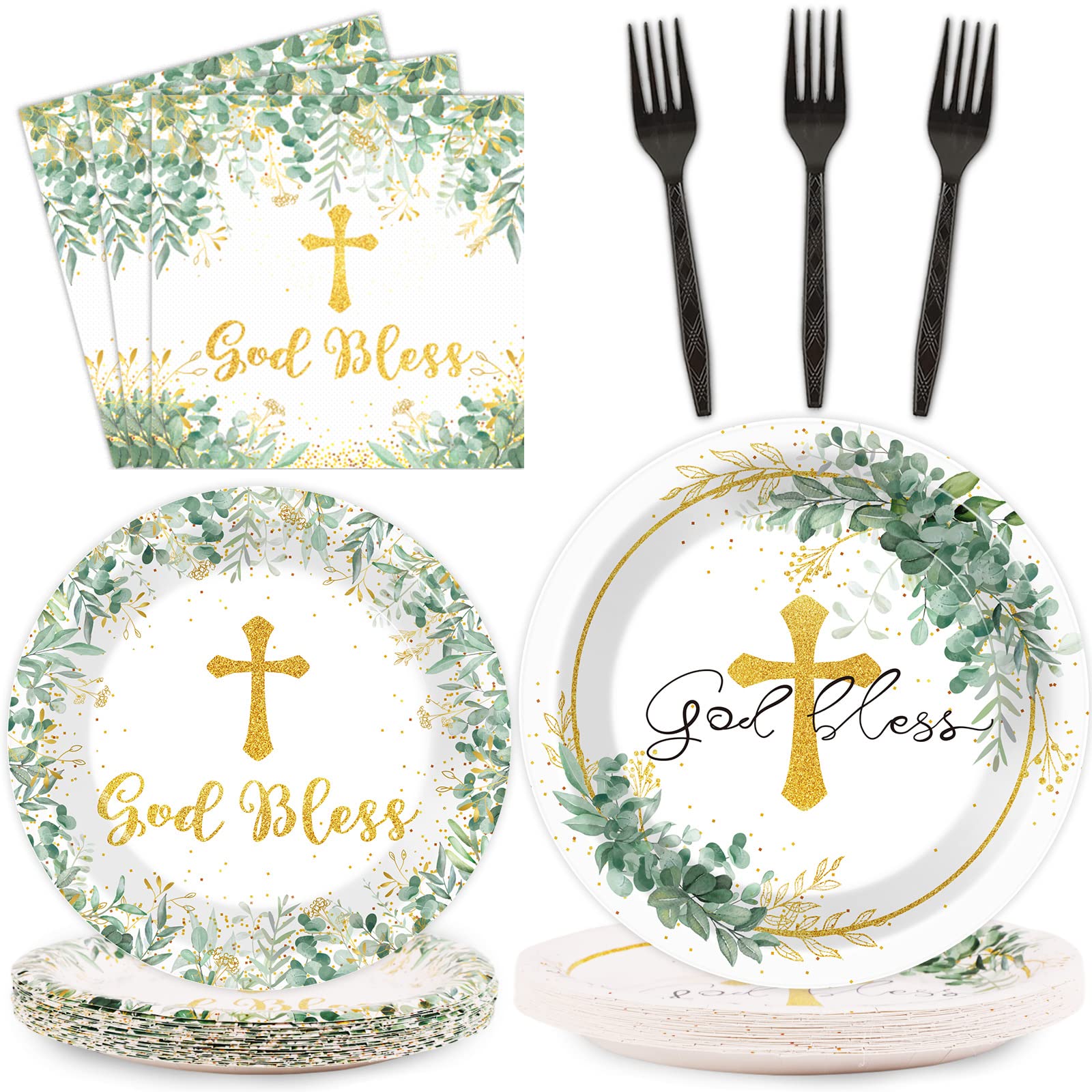 ZOIIWA assiettes face motif eucalyptus, élégance pour table de baptême