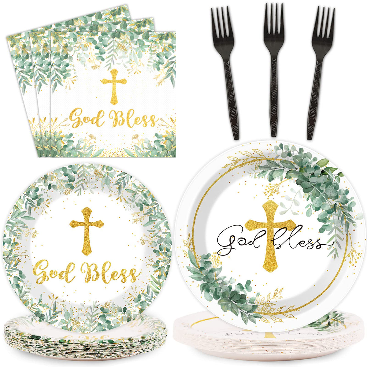 ZOIIWA assiettes face motif eucalyptus, élégance pour table de baptême