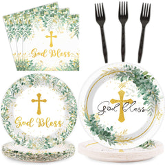 ZOIIWA assiettes face motif eucalyptus, élégance pour table de baptême