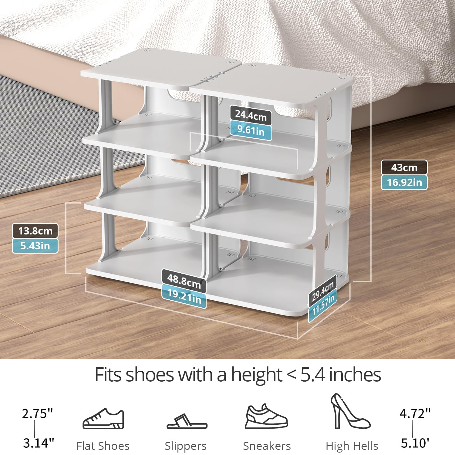 ZOINLIY comparaison d'échelle avec une paire de chaussures illustrant la capacité