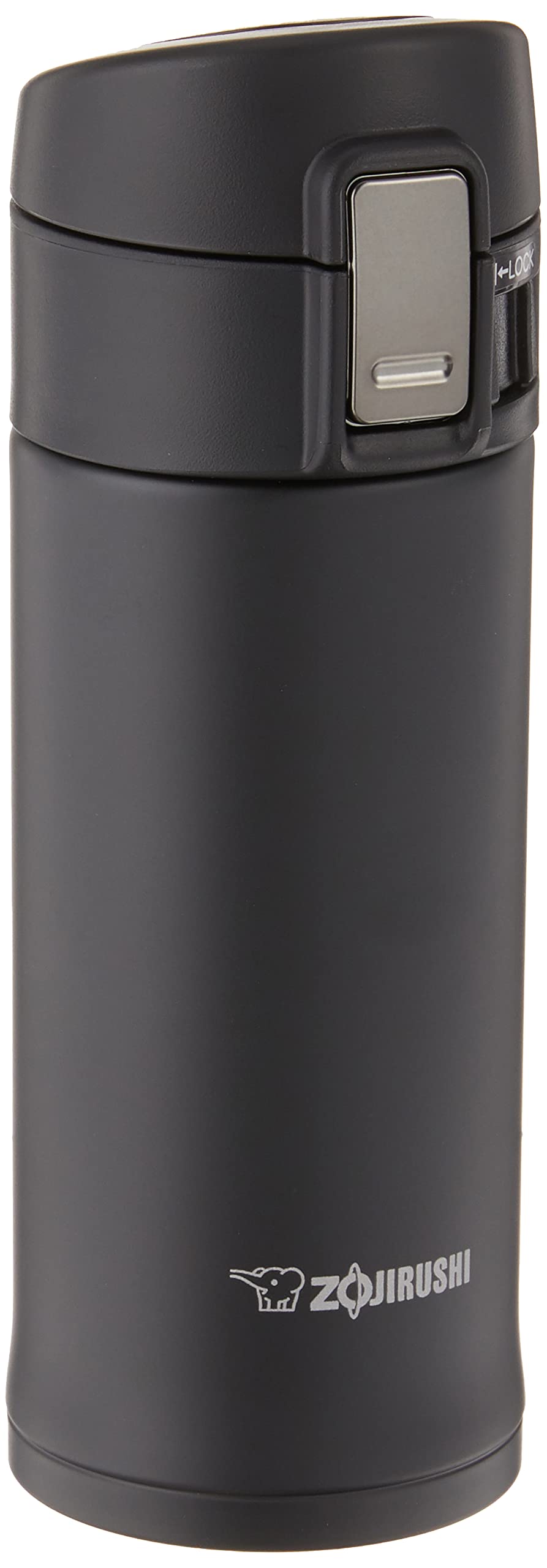 Zojirushi mug noir vue avant montrant design compact et bouchon sécurisé