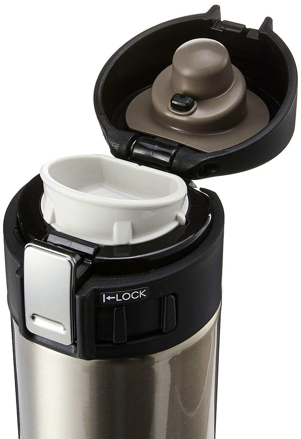 Zojirushi intérieur ouvert montrant la bouche large Slick Steel pour nettoyage facile