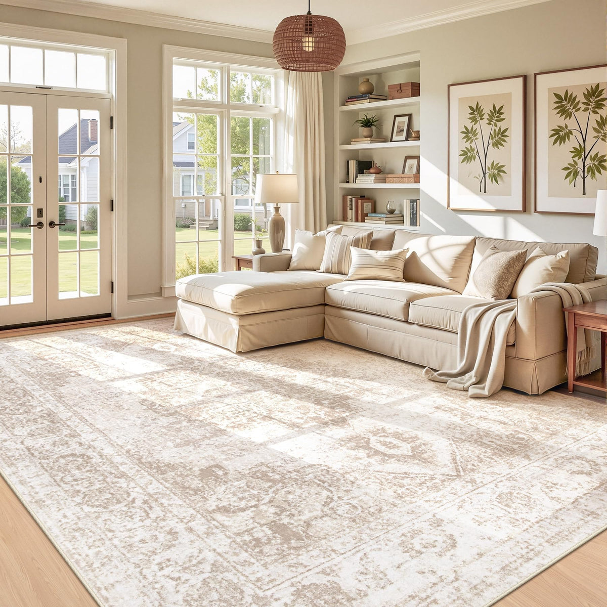 Zomfy tapis devant canapé beige apportant confort et style vintage