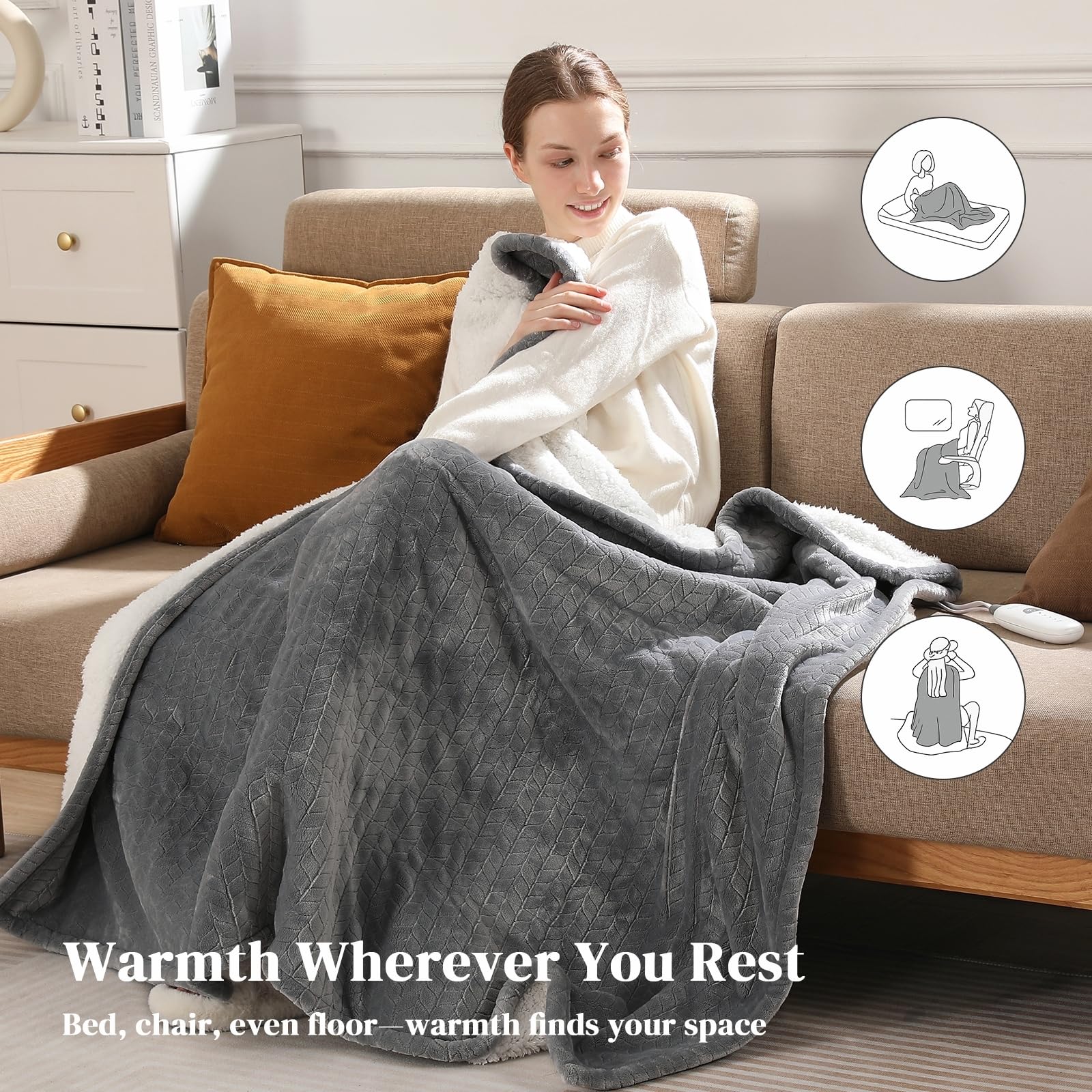 Zorvixia plaid en usage sur canapé fournissant chaleur ciblée et détente rapide