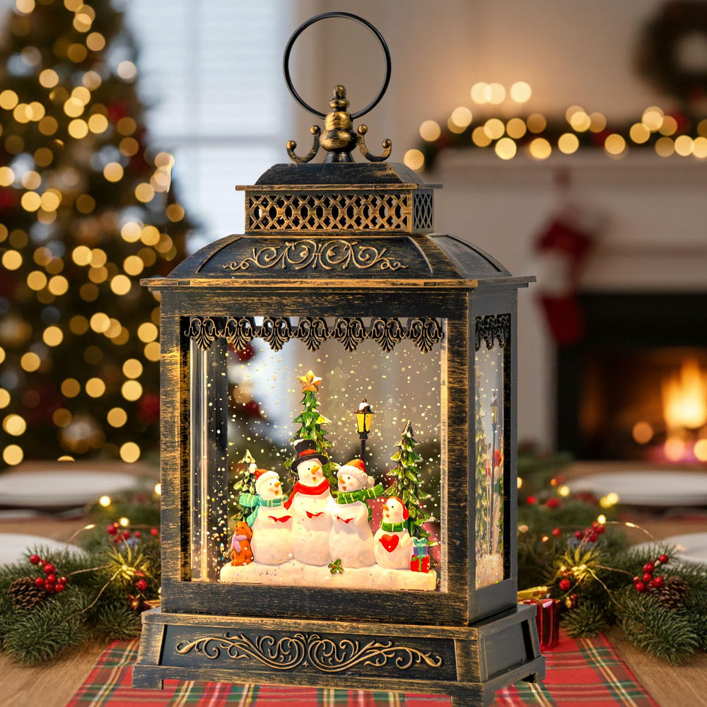 ZQQLITE globe de neige de face montrant lumière chaude et décor festif