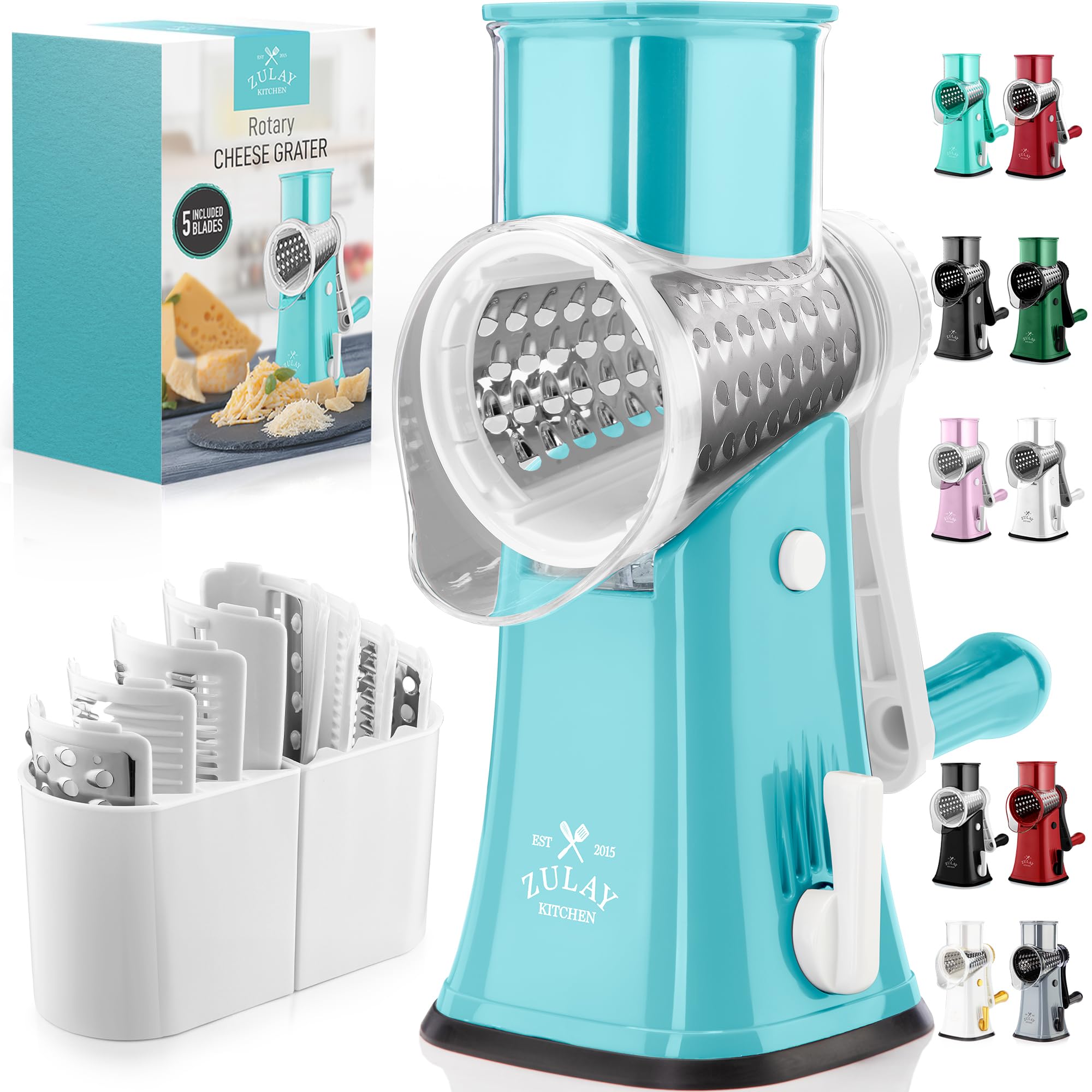Zulay Kitchen râpe rotative vue face montrant design stable et gain de temps