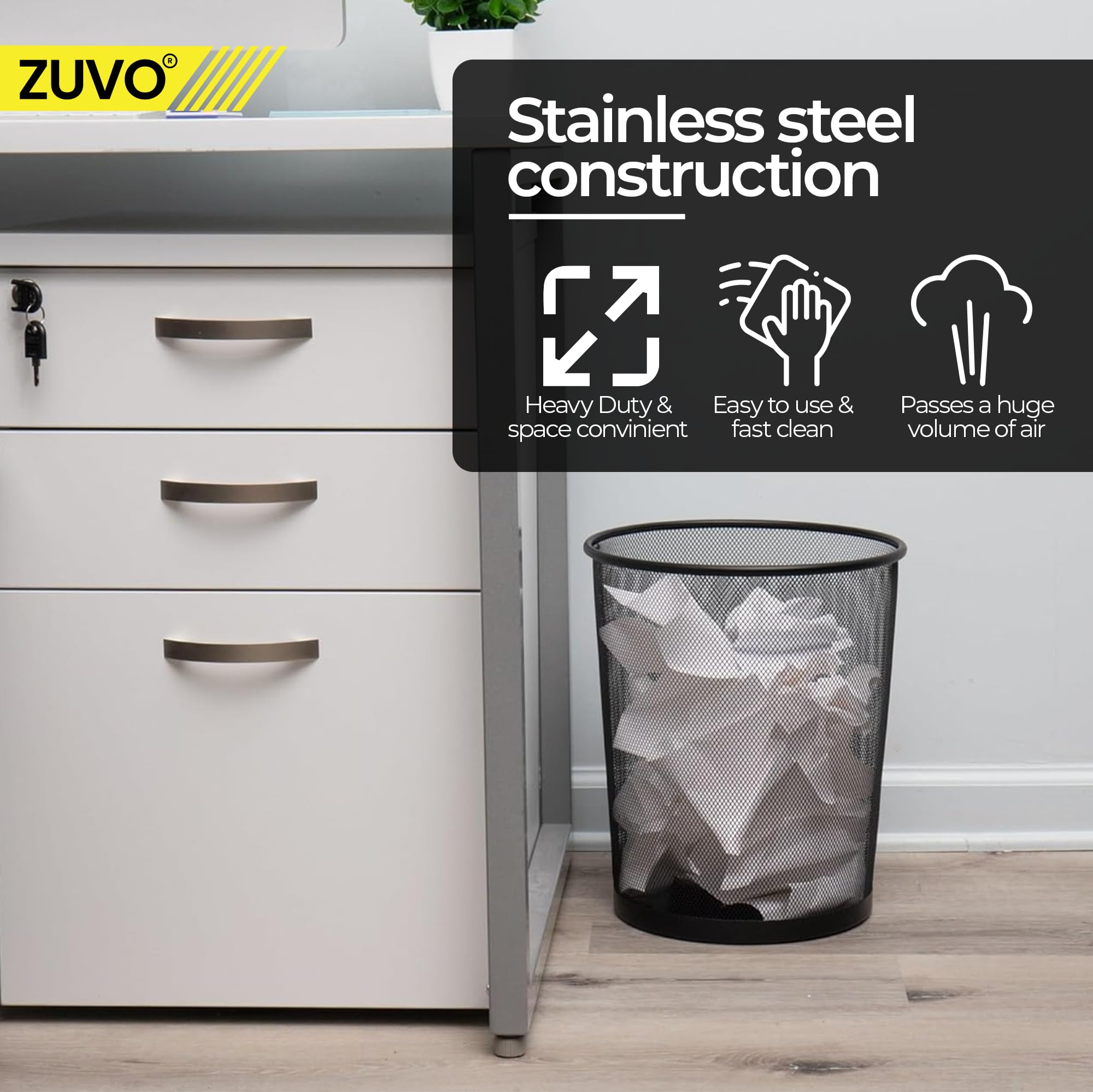 Zuvo posée dans un coin de bureau montrant esthétique et usage pratique