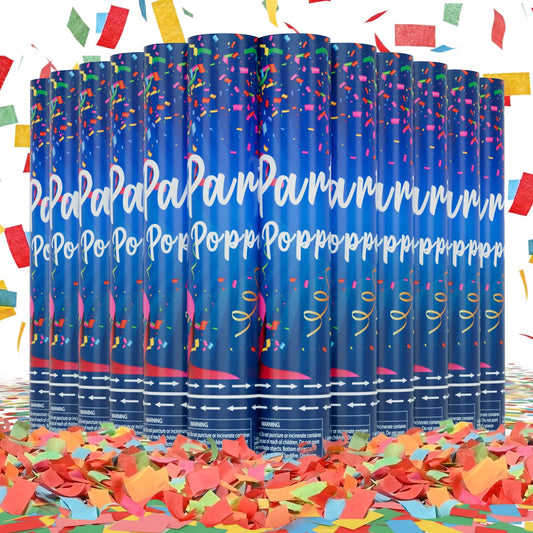 ZZPAKUE paquet de 12 canons confettis montrant la quantité et l’emballage pratique